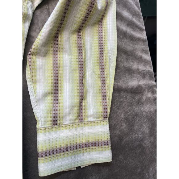 Luchiano Visconti DESIGNER BUTTON UP‎ SHIRT Mens L Striped Colorful Green - Picture 2 of 7
